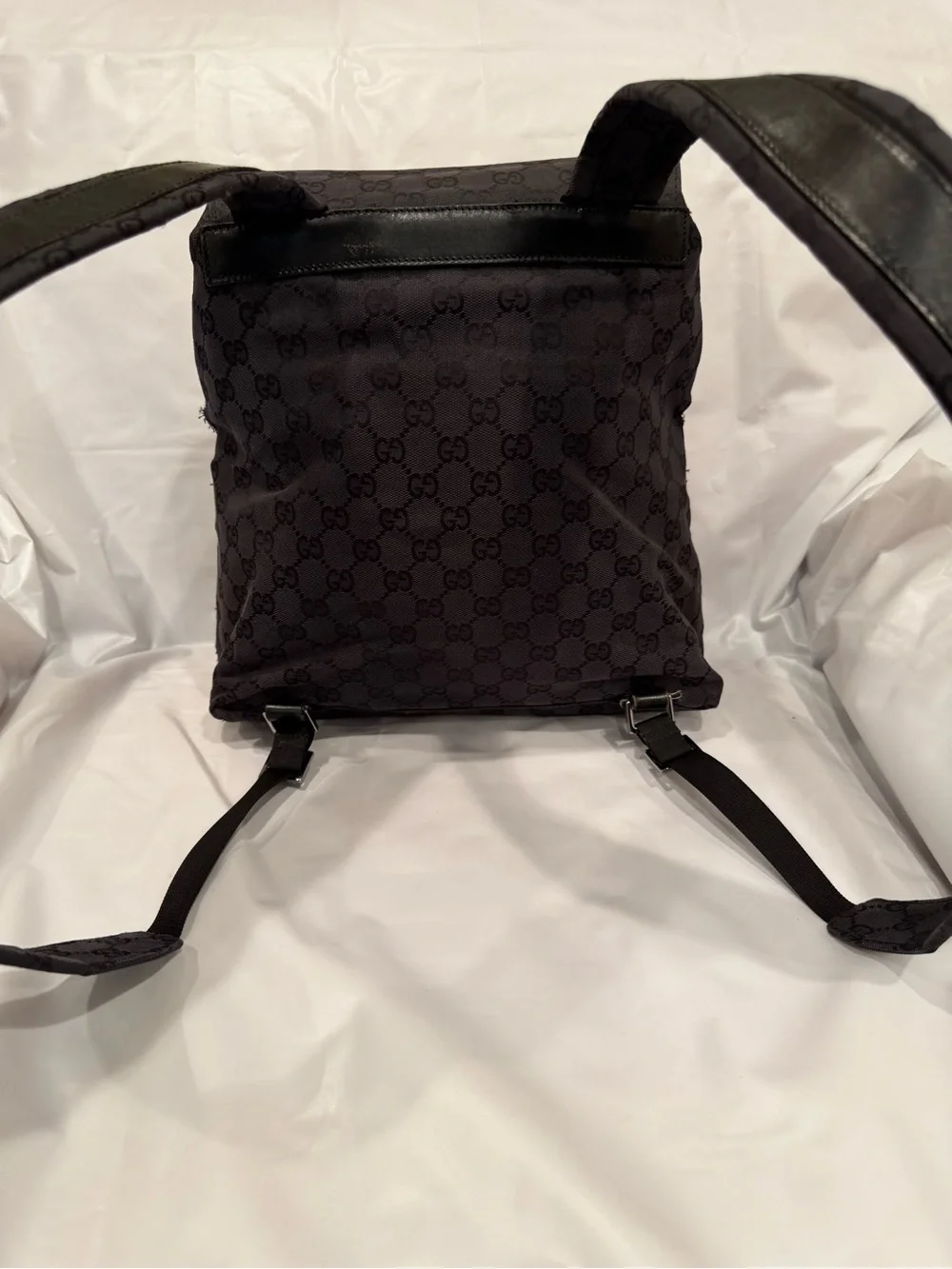 Gucci Black GG Canvas Backpack with Front Zip Pockets